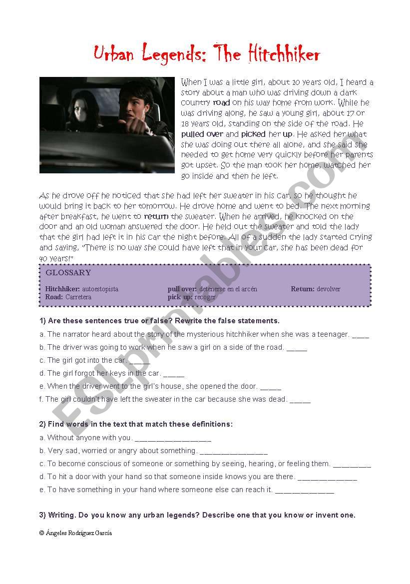 Urban Legends: The Hitchhiker worksheet