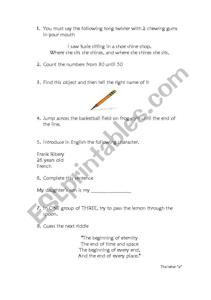 Rally competition 1 worksheet