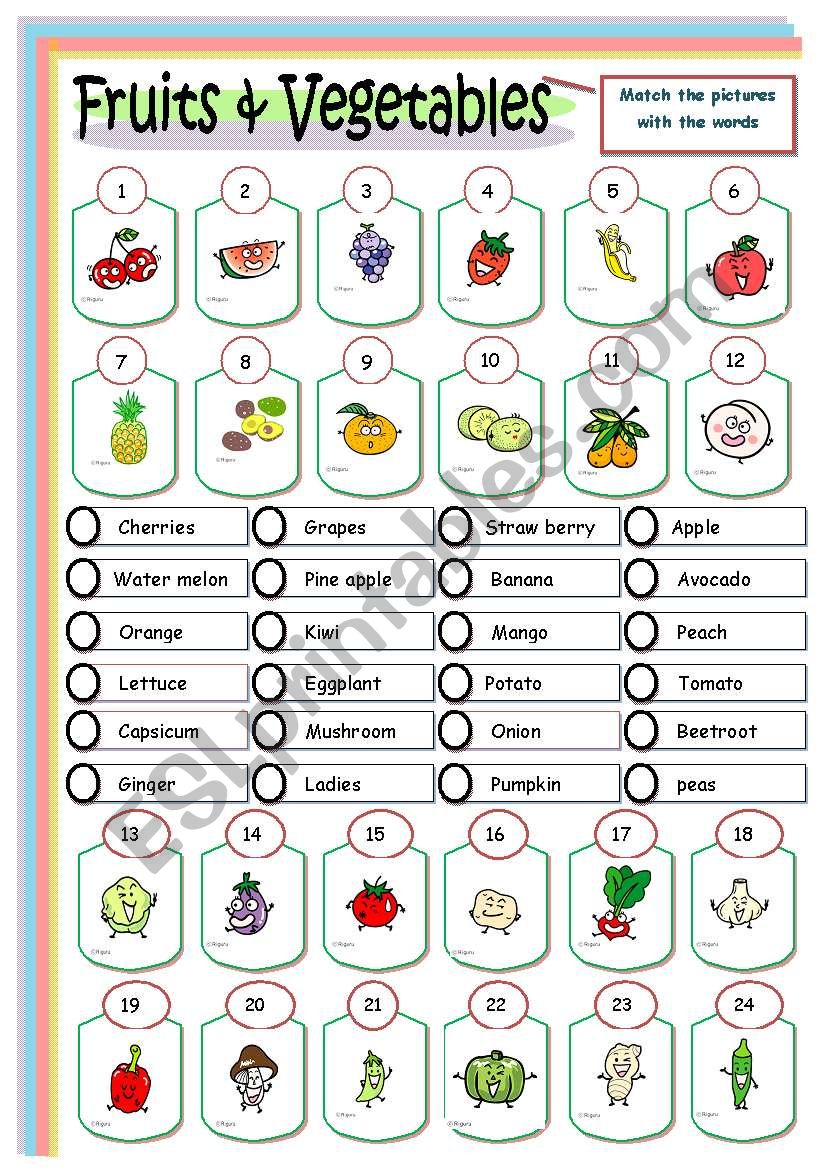  Fun f ruits and vegetables  worksheet