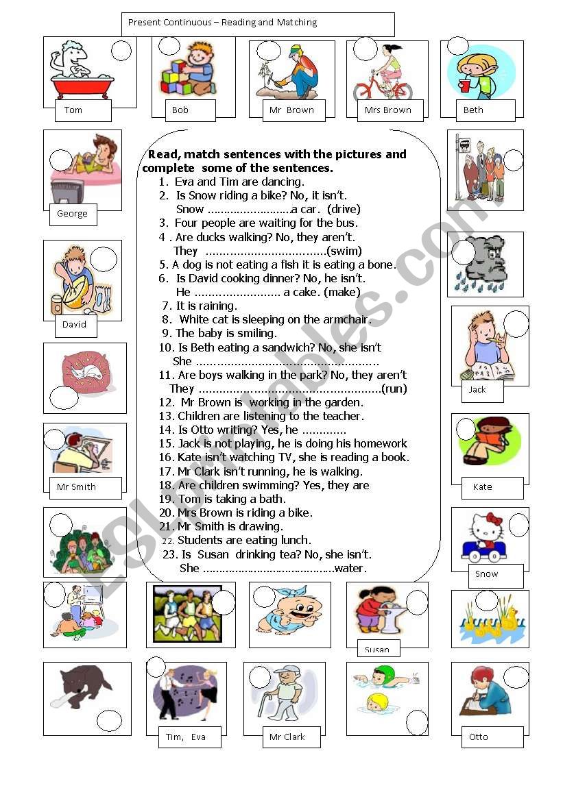 Present Continuous - Reading and Matching