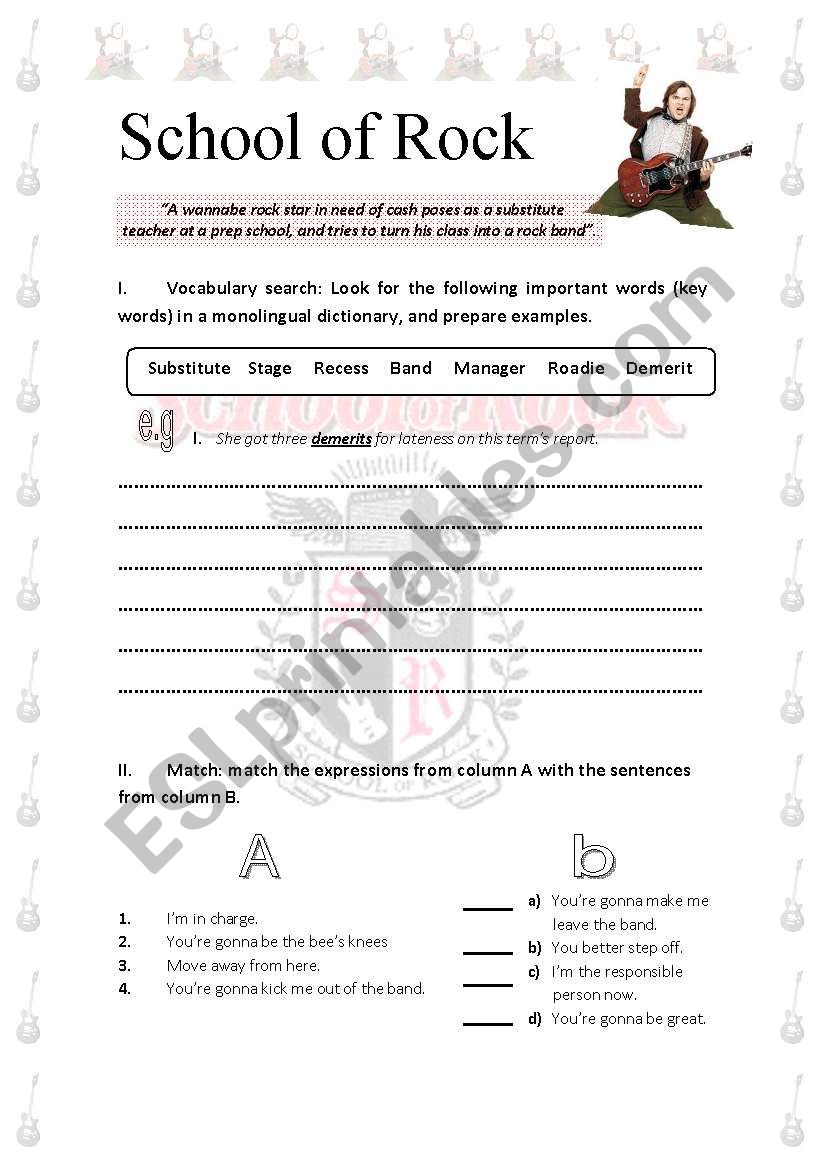 School of Rock Activities worksheet