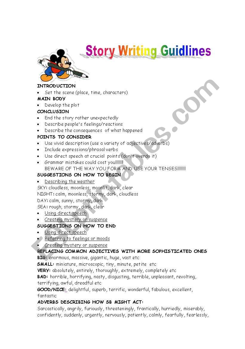 Story Writing Guidline worksheet