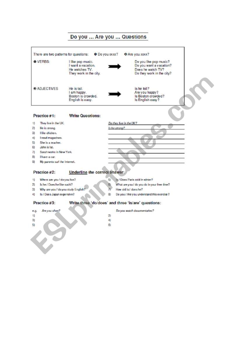 do you vs are you worksheet