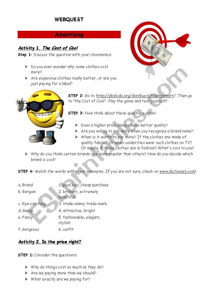 Webquest: Advertising worksheet