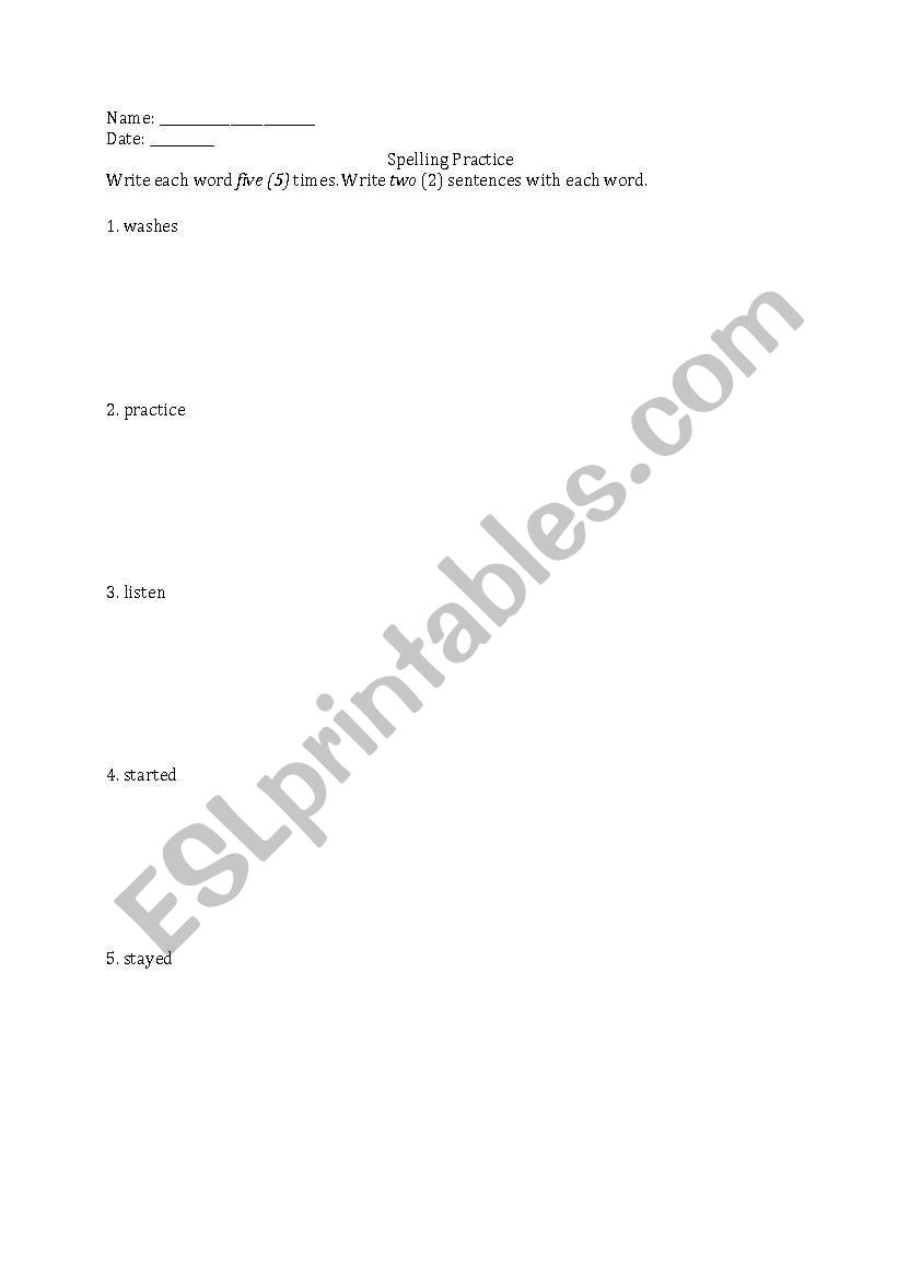 Spelling Practice for ESL worksheet