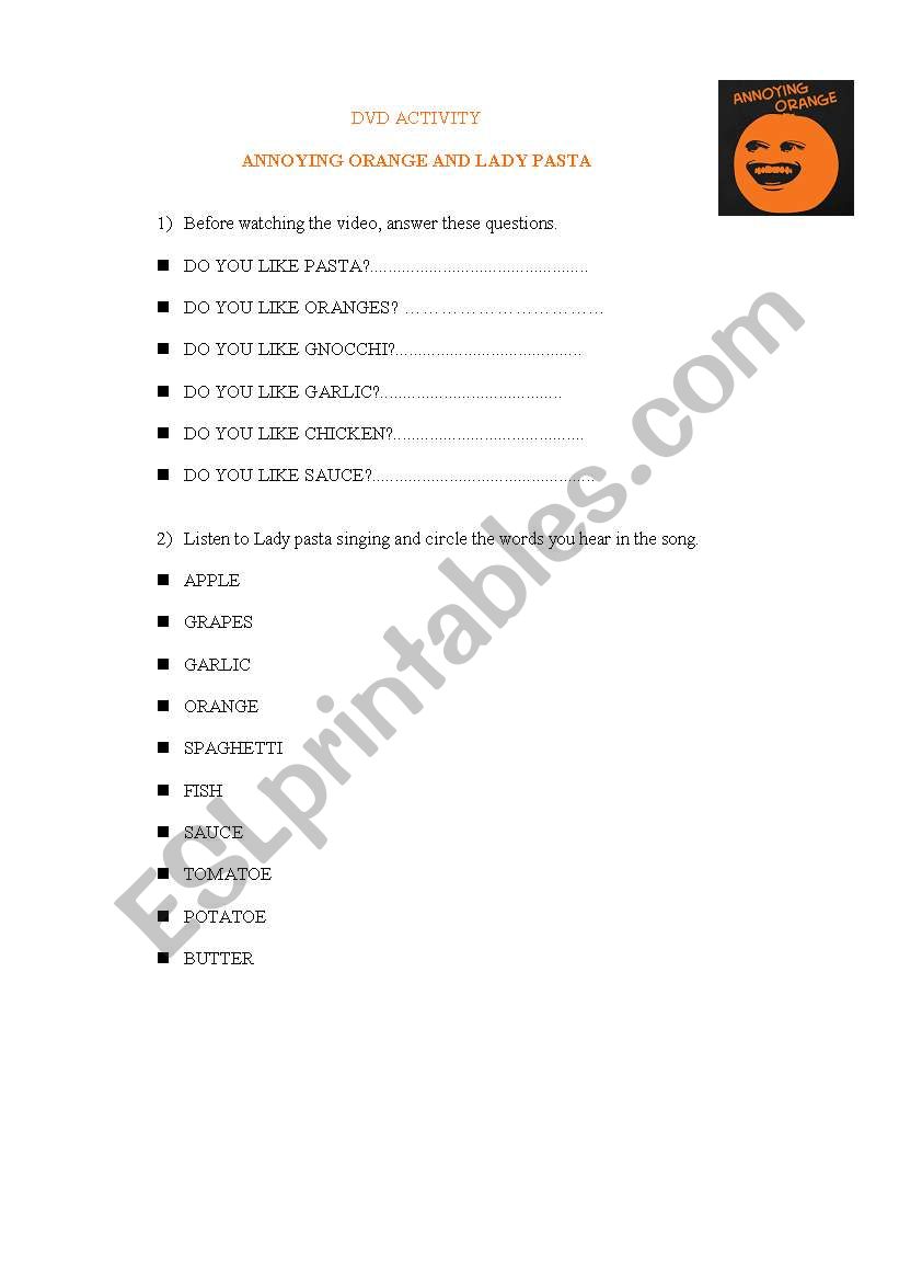 LIKE AND SIMPLE PRESENT - ANNOYING ORANGE AND LADY PASTA