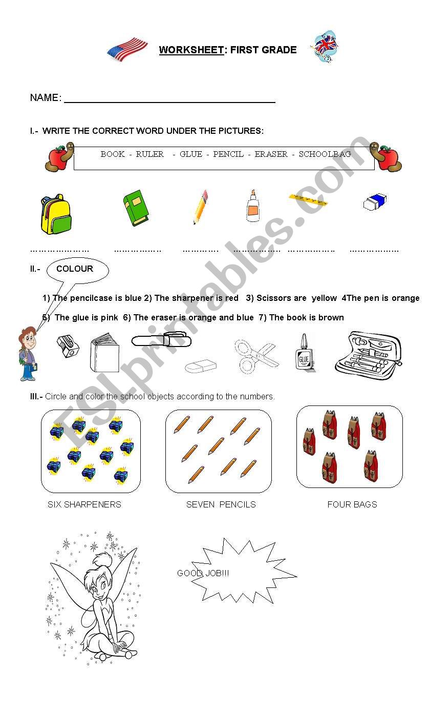 SCHOOL OBJECTS WORKSHEET FOR BEGINNERS