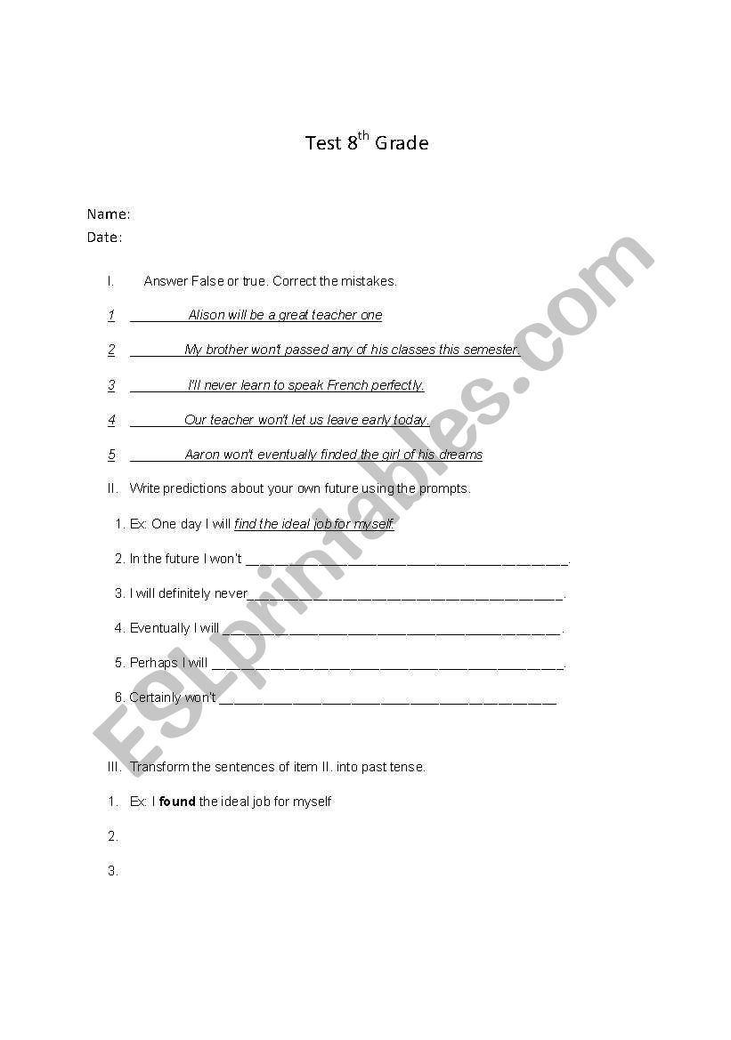 test  worksheet