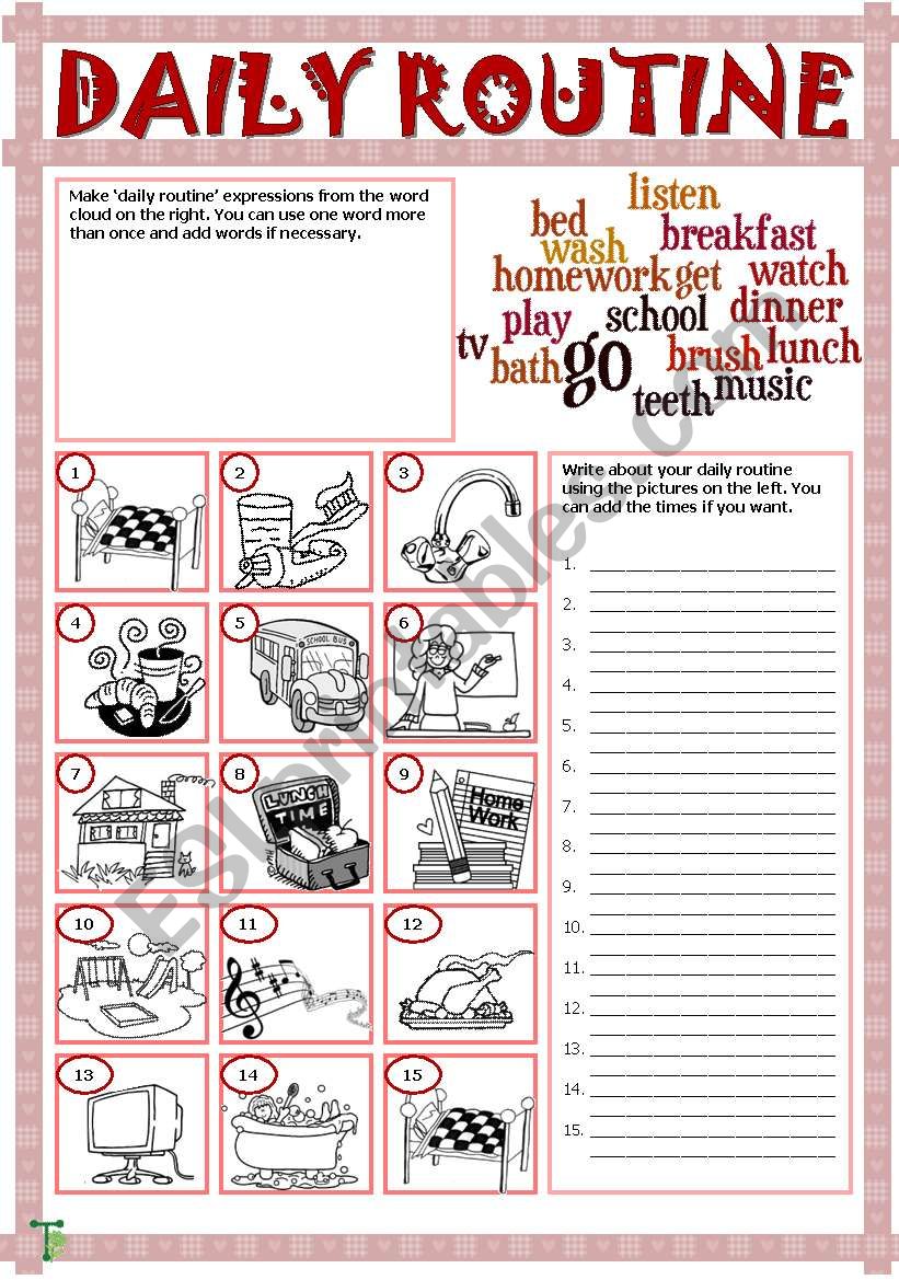 Daily routine worksheet