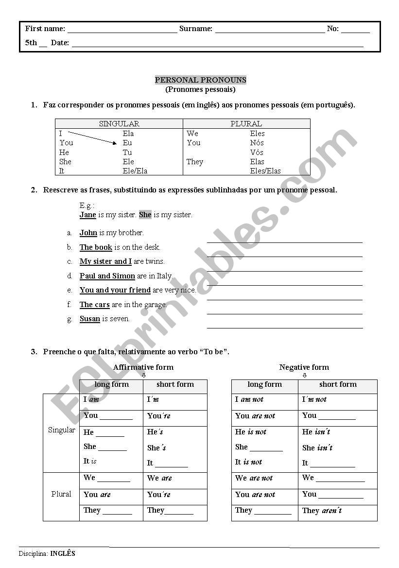 Verb To be worksheet