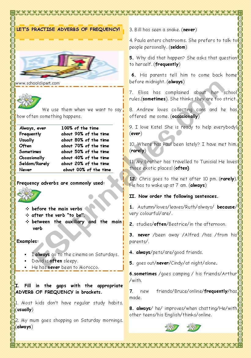 LETS PRACTISE ADVERBS OF FREQUENCY!