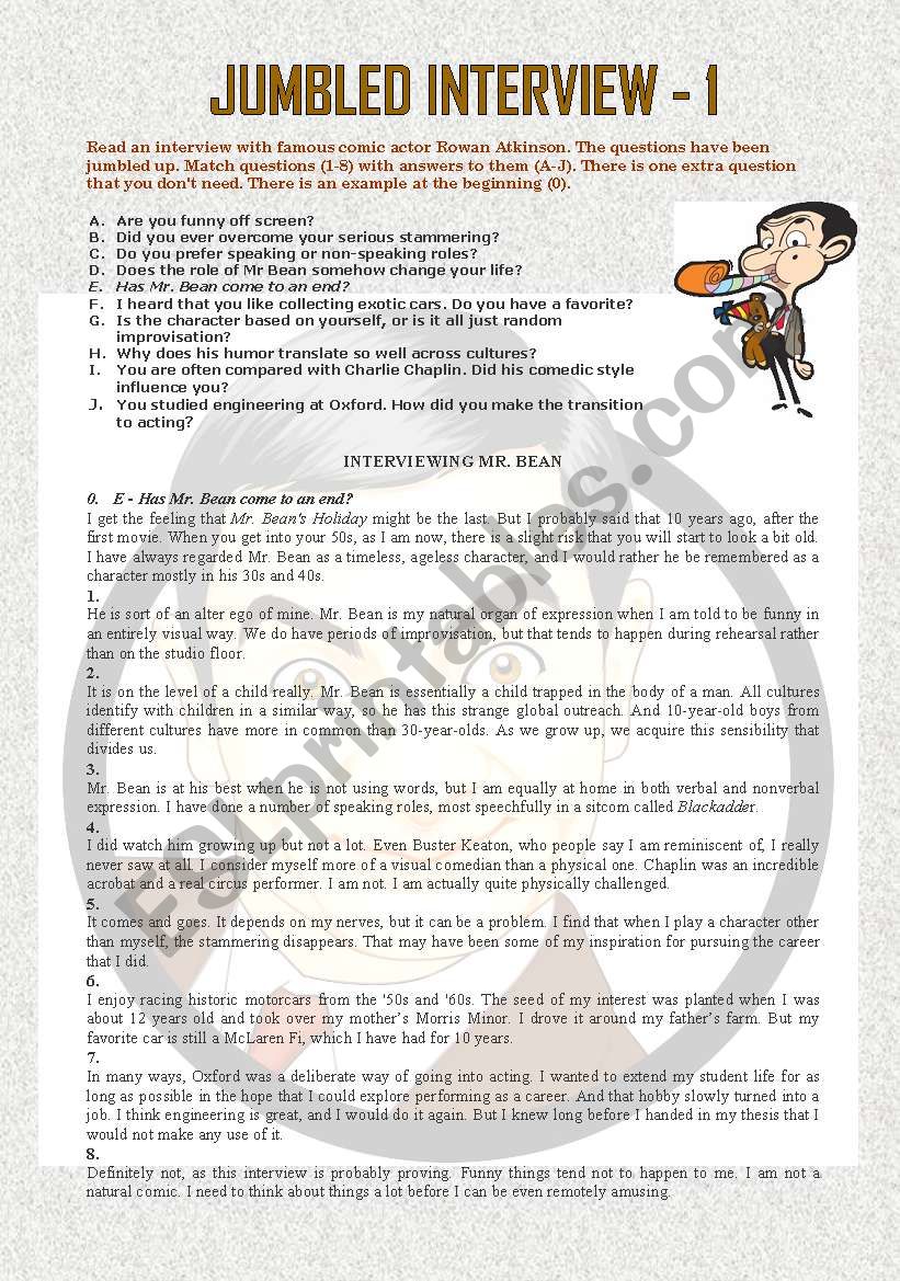 Interview with Rowan Atkinson worksheet