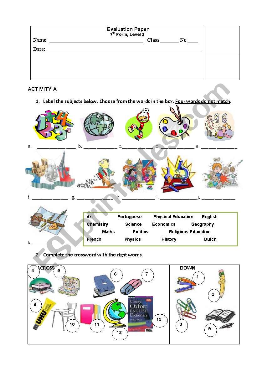 School- test worksheet