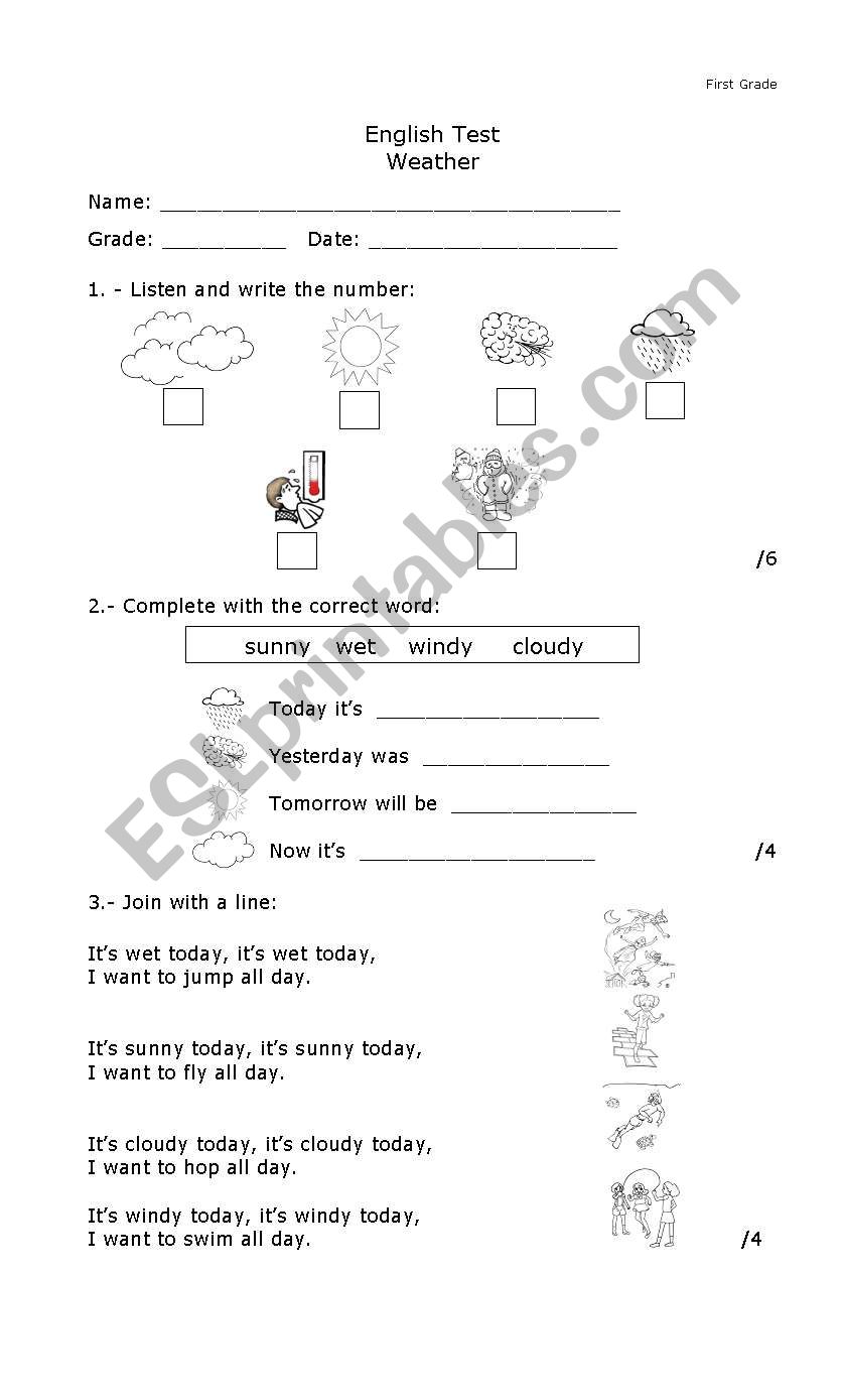 Weather test worksheet