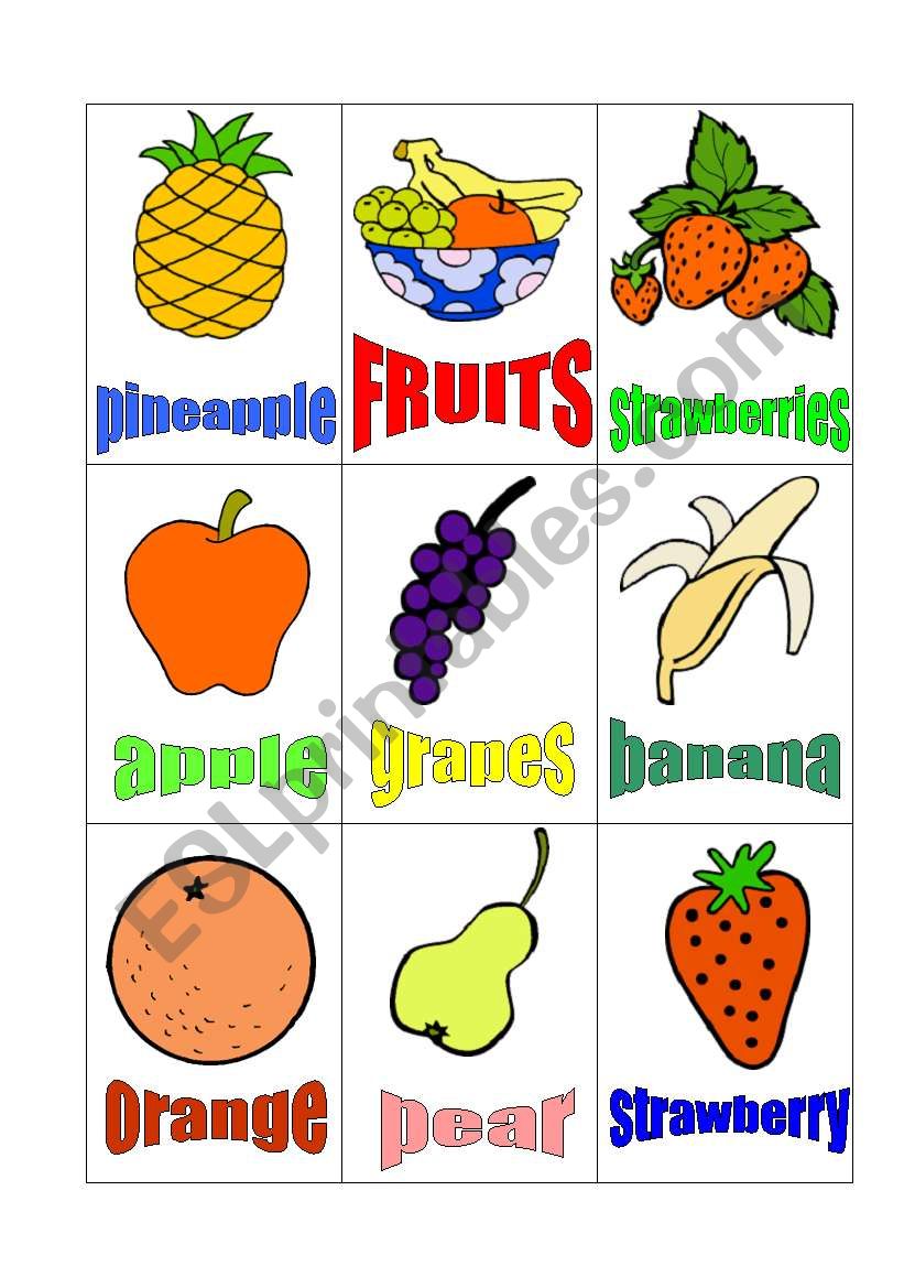 FRUITS cards worksheet