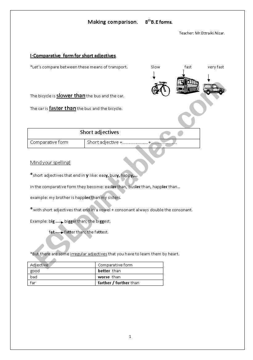 Making comparison worksheet