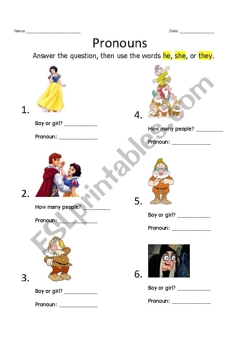 Pronouns: he, she, they worksheet