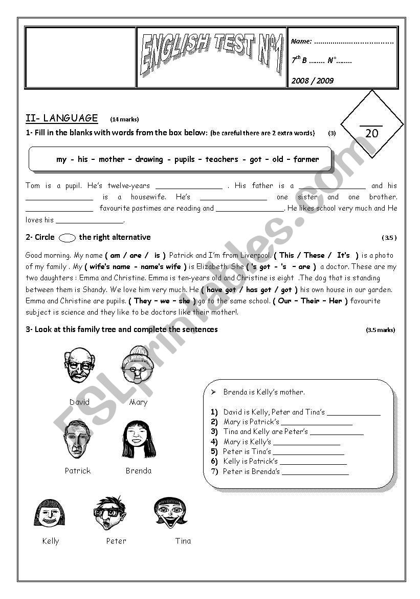 7th form mid term test 1 worksheet