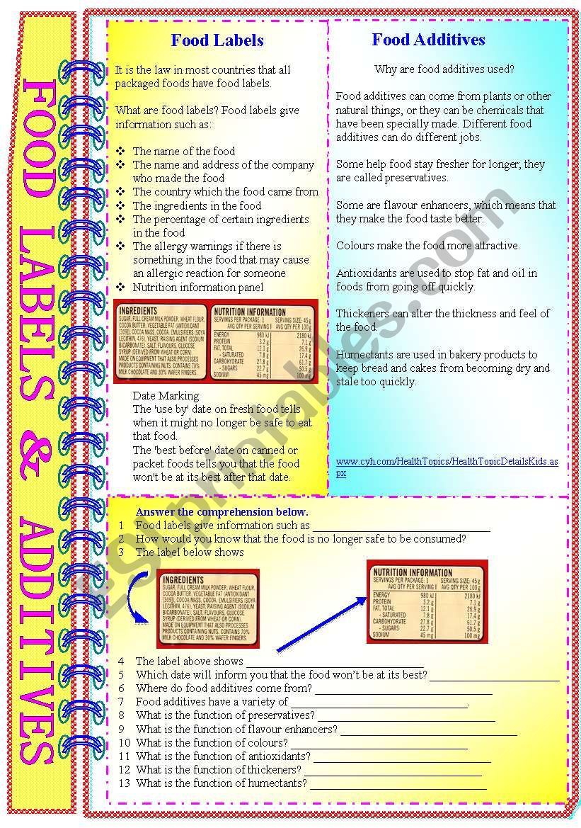 Food Labels and Additives **fully editable with Answer Key