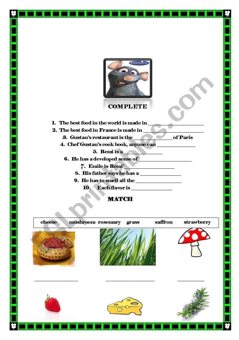 ratatouille worksheet