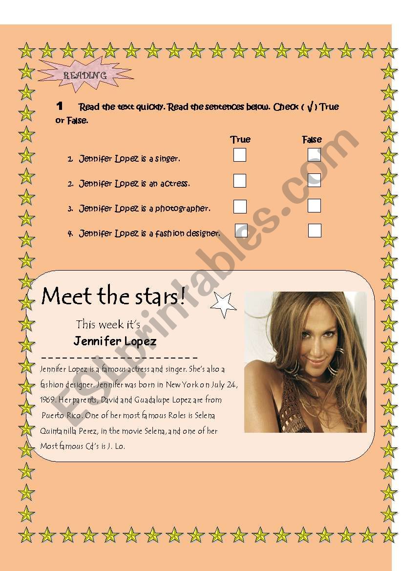 Meet the stars!!! J LO worksheet