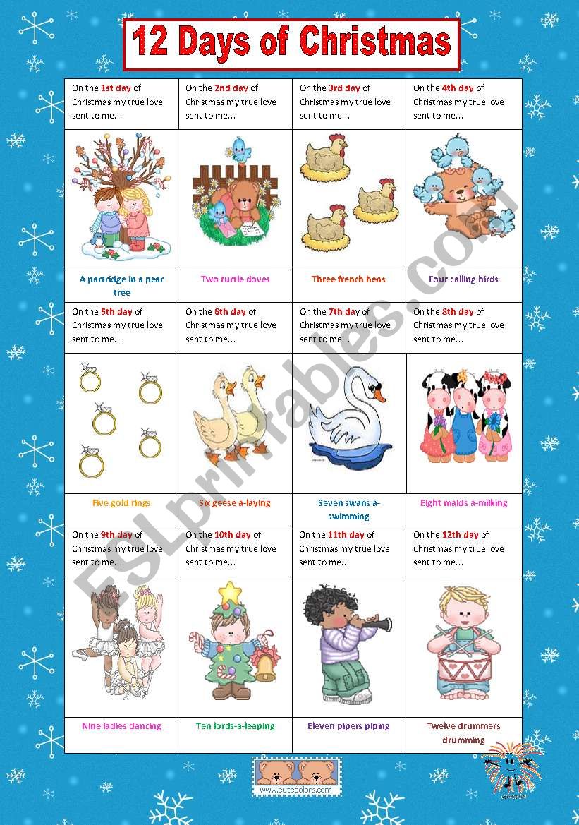 12 Days of Christmas worksheet