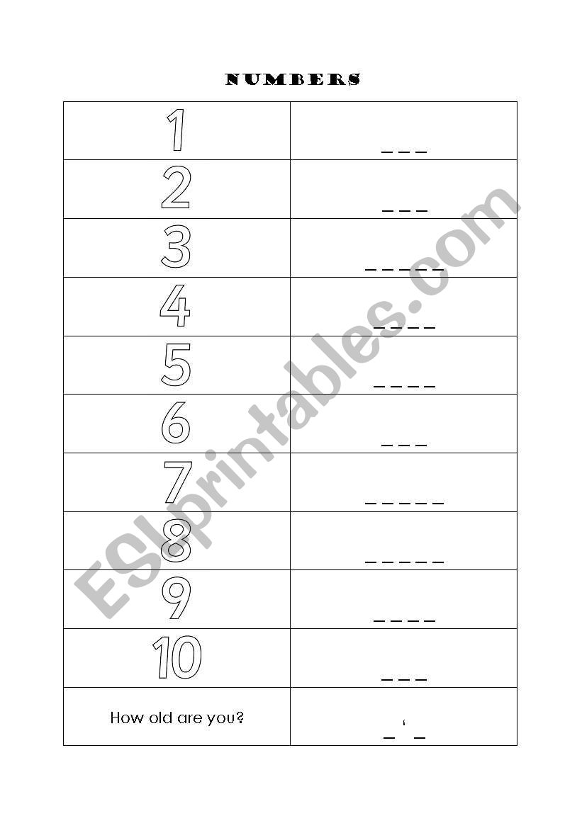 Numbers worksheet