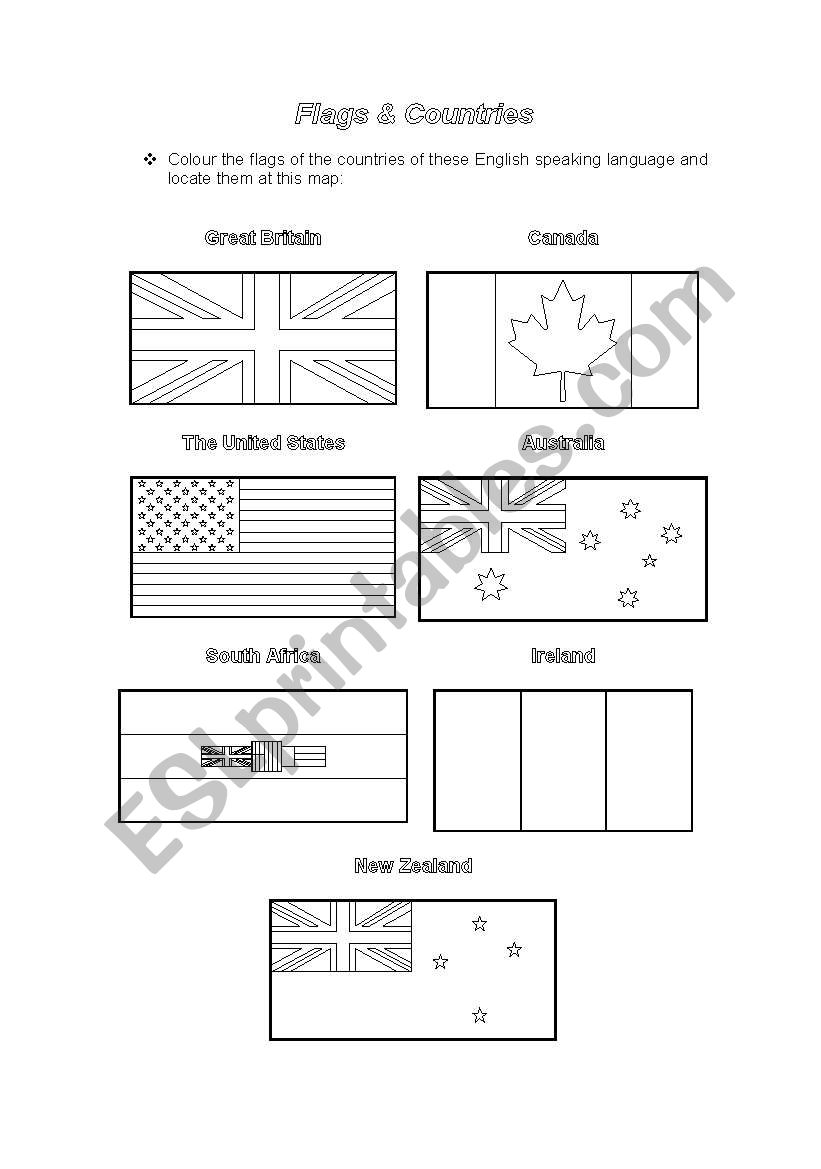 English Speaking Countries worksheet