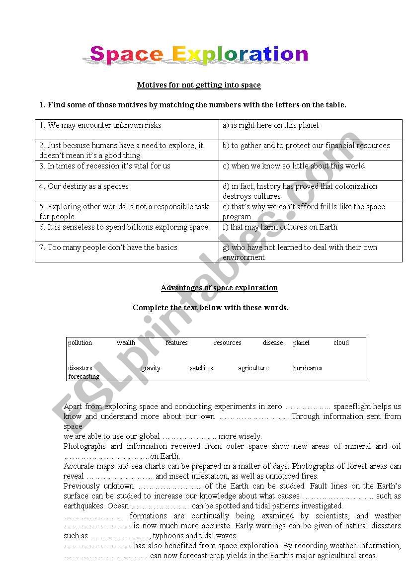 Space Exploration worksheet