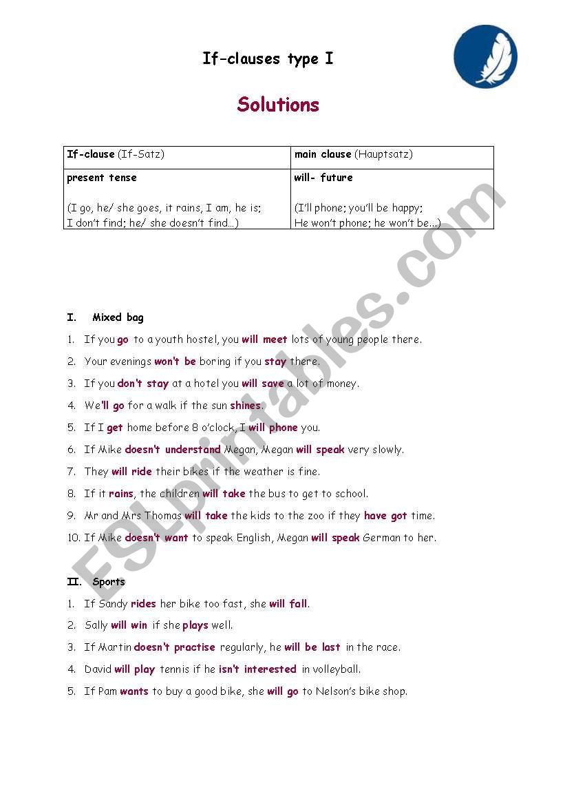 conditionals type I worksheet