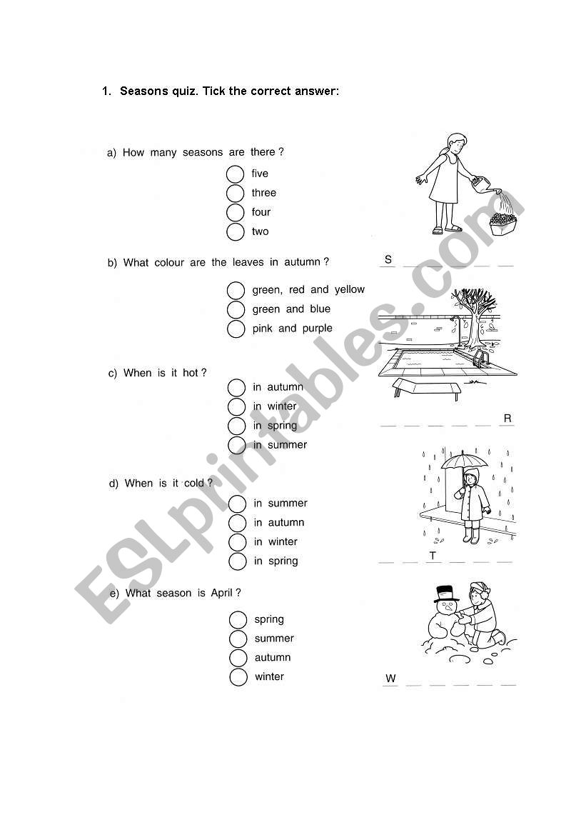 Seasons quiz worksheet