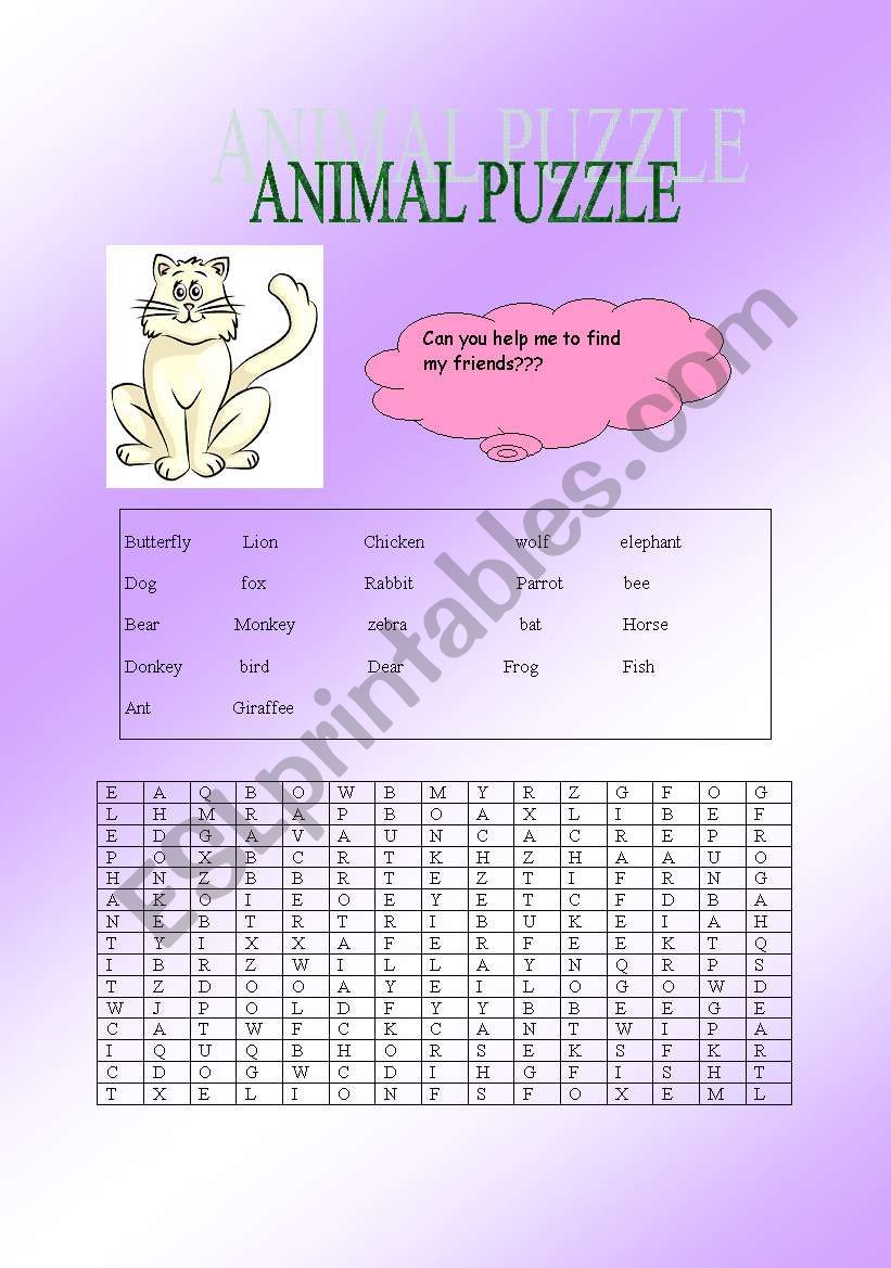 animal crossword worksheet