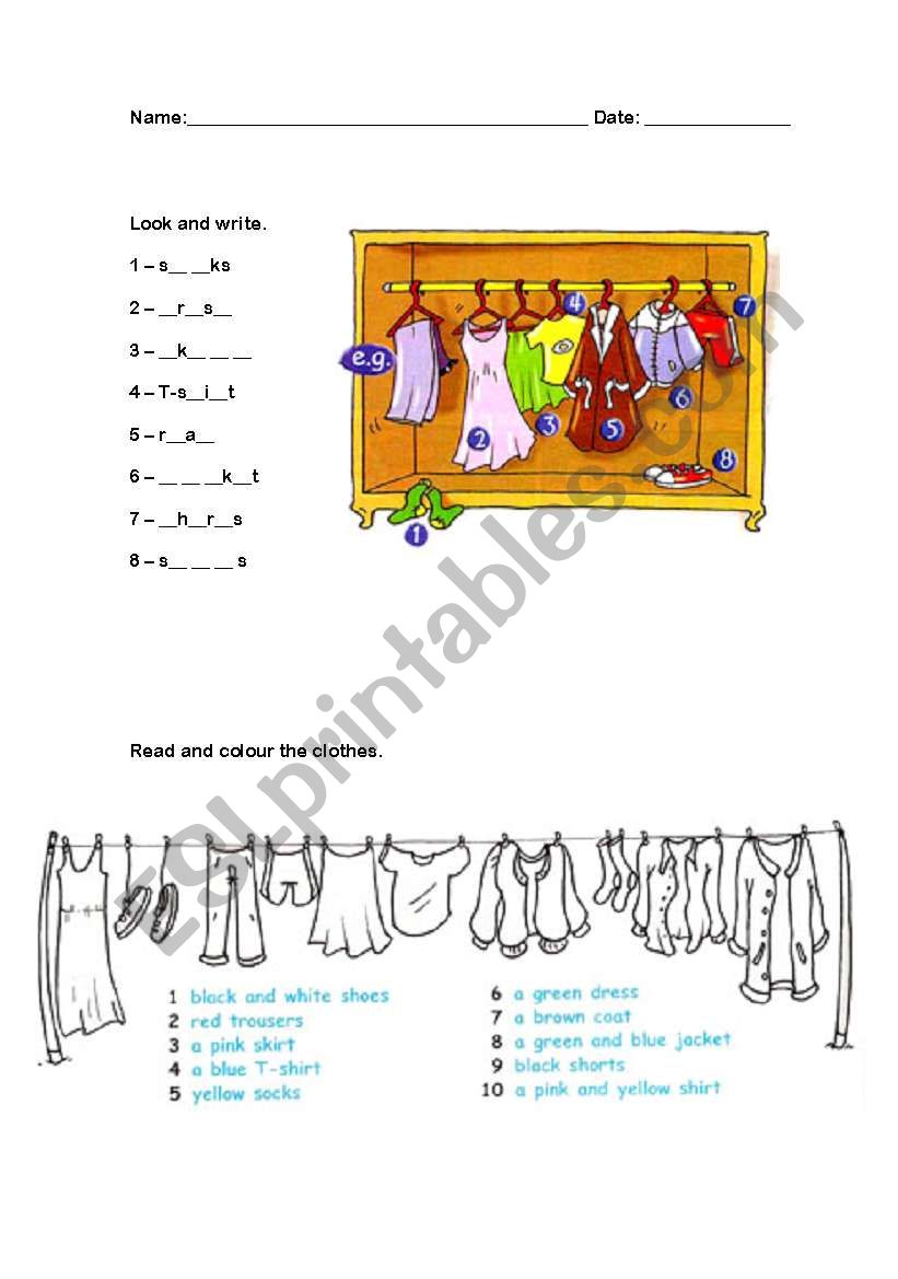 clothes worksheet