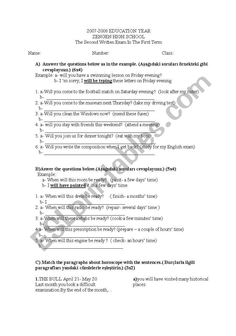 1st term 2nd written exam worksheet