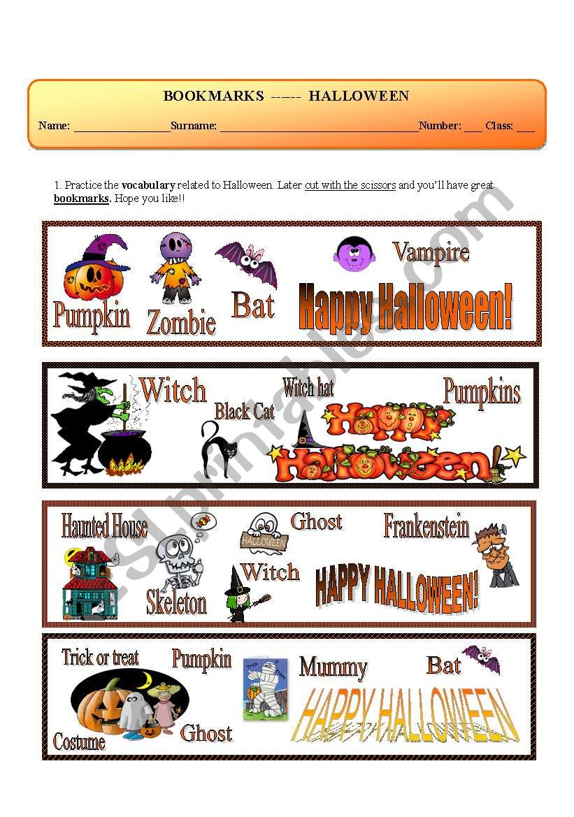 BOOKMARKS ----- HALLOWEEN worksheet