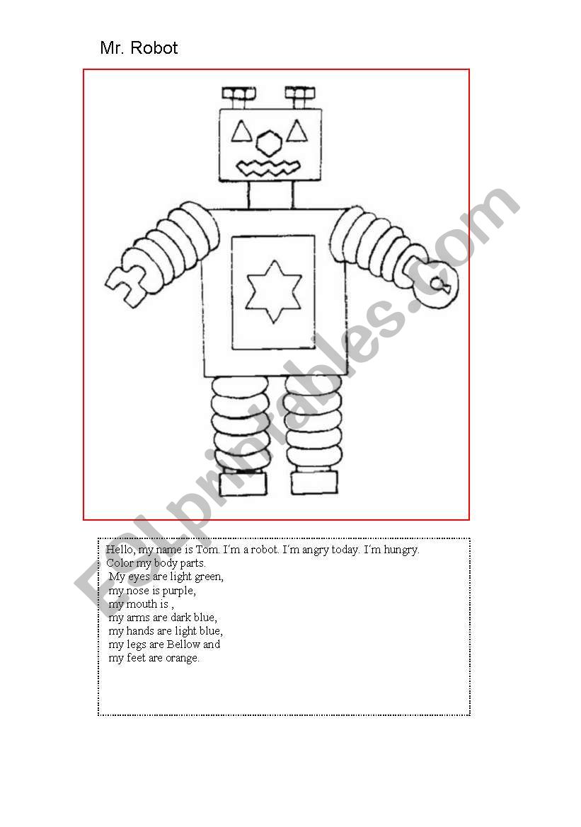 Colour Mr. Robots body parts worksheet