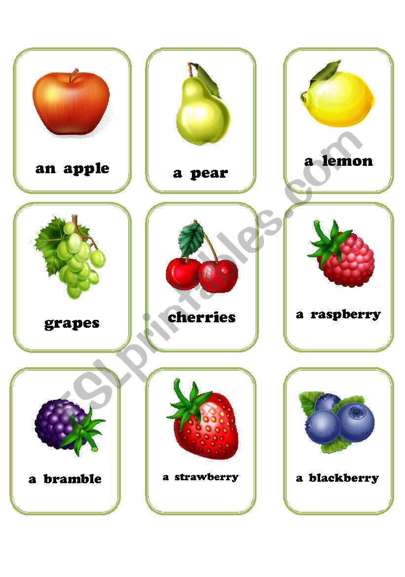 fruit flashcards 1/2 worksheet