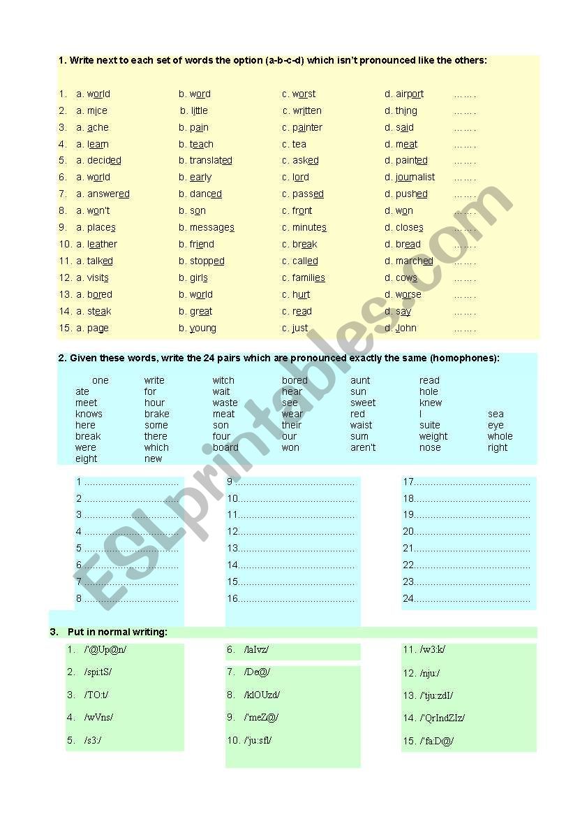 Phonetics practice worksheet