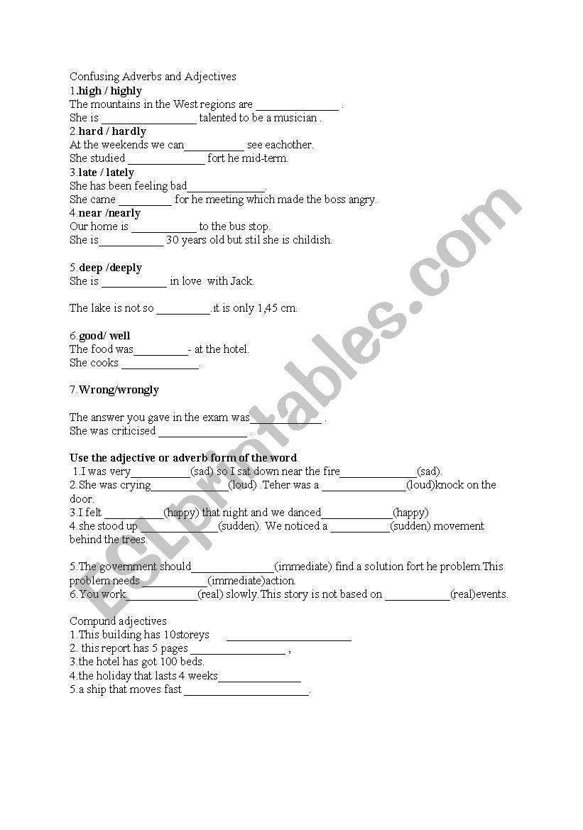 Confusing Adjectives And Adverbs Worksheet
