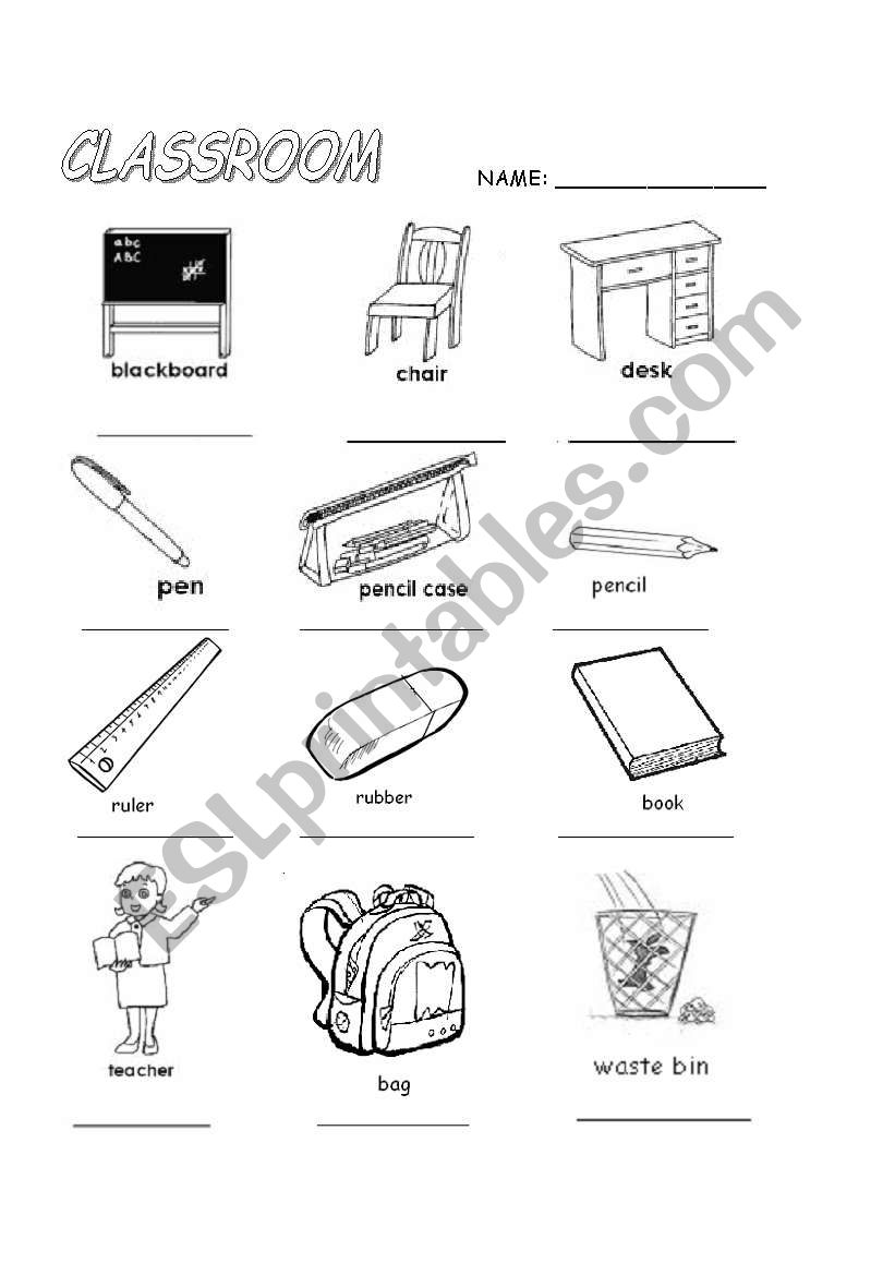 classroom objects worksheet