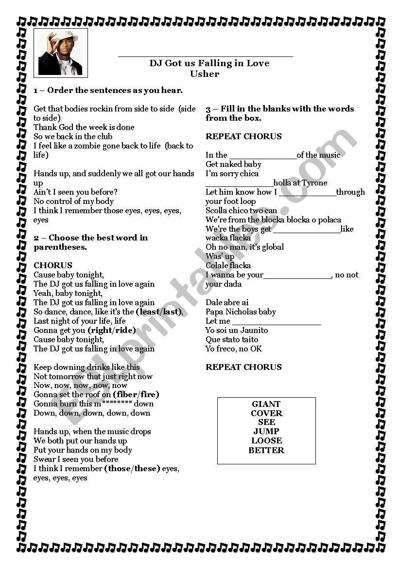 DJ got us falling in love worksheet