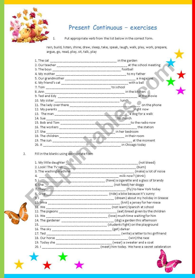 Present Continuous Tense worksheet