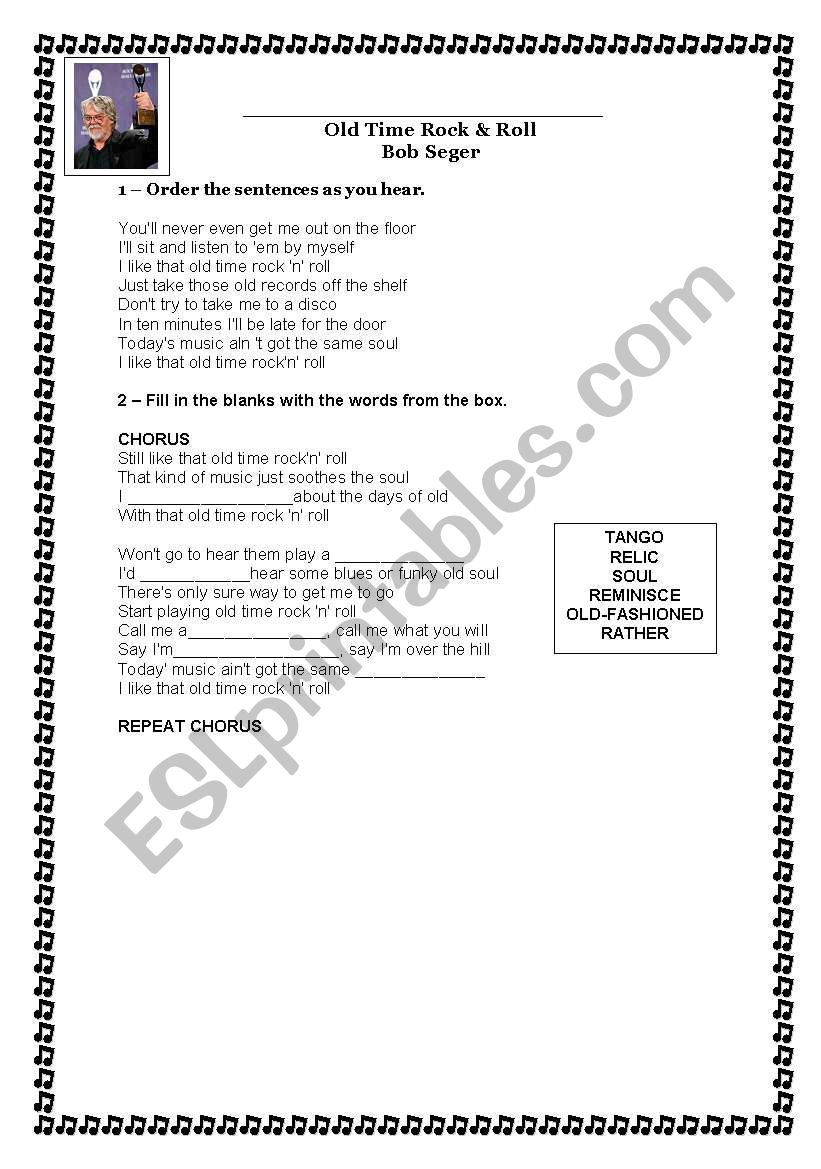 Old time rock & roll worksheet