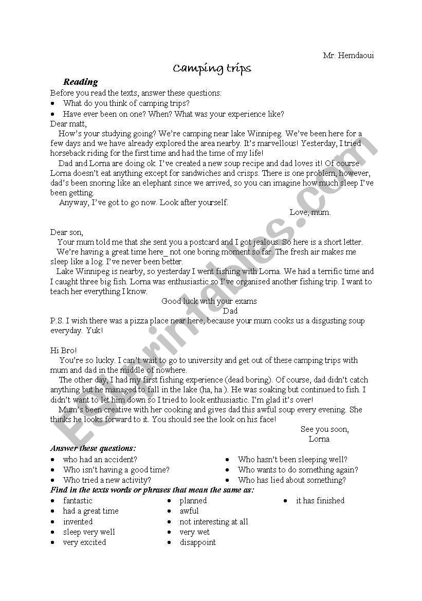 reading letters vocabulary worksheet