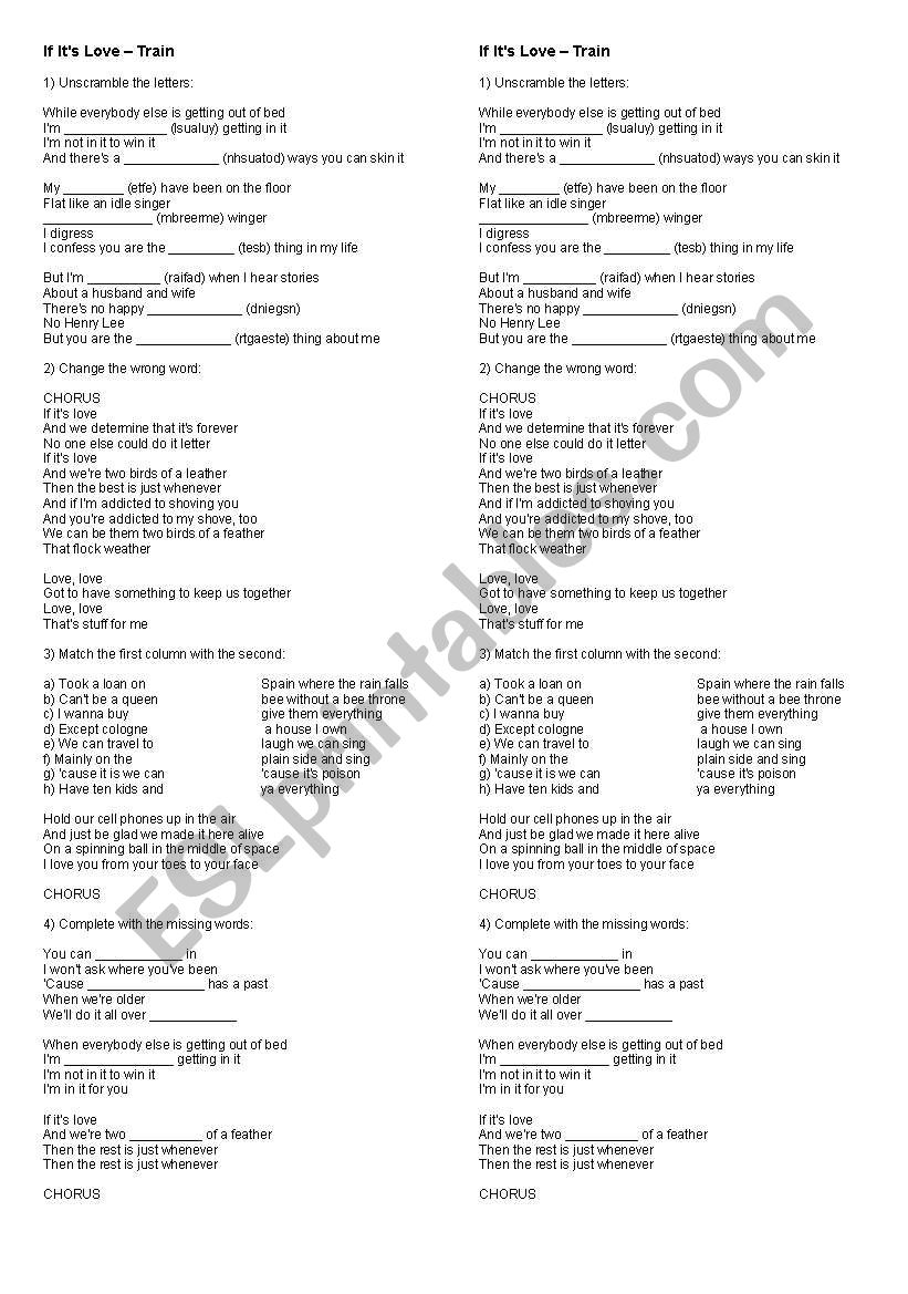 Train - If its love worksheet