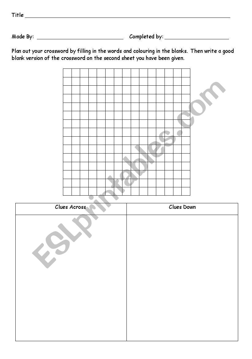 Make your own crossword worksheet