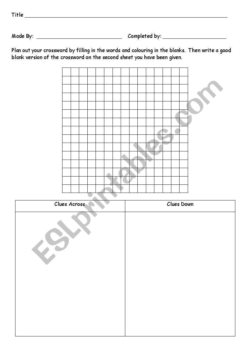 Make your own crossword worksheet