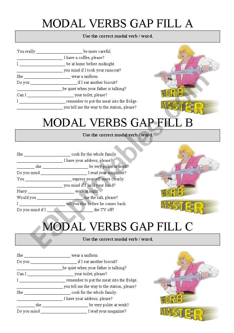 Modals - gap fill (short test A, B, C)