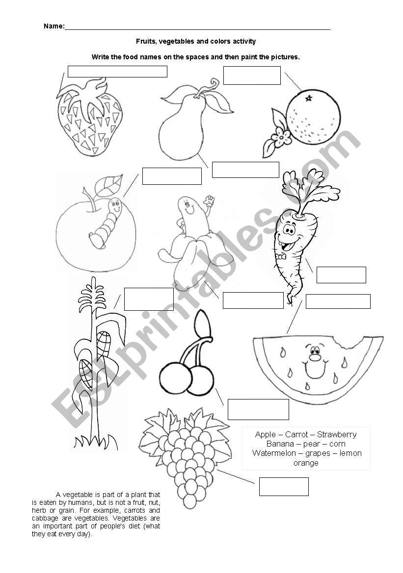 Fruits and vegetables worksheet