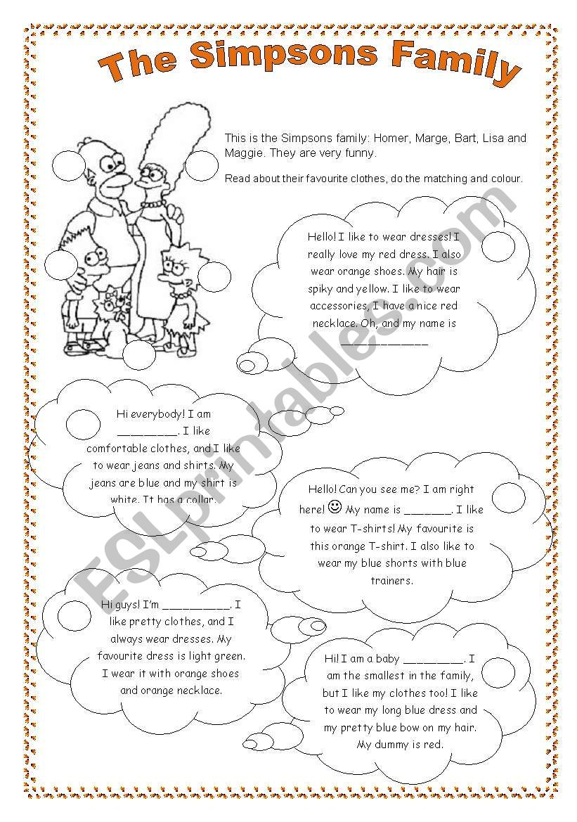 The Simpsons Family - clothes worksheet